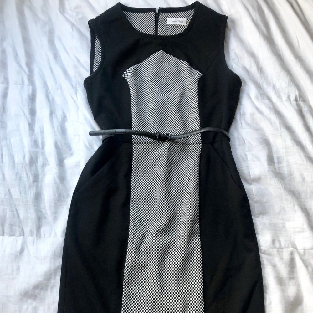 Calvin Klein Color Block Work Dress with Belt